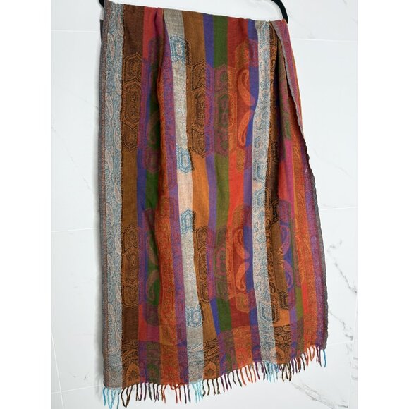 Chico's 100% Wool Scarf Shawl Wrap Multi-Color India BOHO art-to-wear grandma - Picture 6 of 9